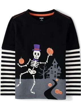 NEW WITH TAGS Gymboree 12-18 Months Black Halloween Tee with Striped Sleeves